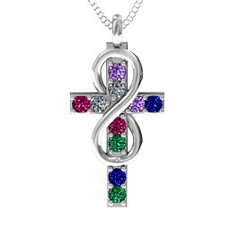 Infinity Cross Pendant in 925 Sterling Silver with Amethyst, Cubic Zirconia, Ruby, Emerald, and Blue Sapphire