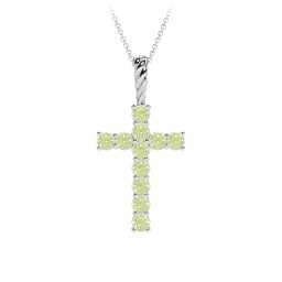 Classic Encrusted 2.5mm Round Cross Pendant in 925 Sterling Silver with Peridot