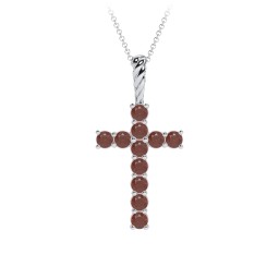 Classic Encrusted 2.5mm Round Cross Pendant in 925 Sterling Silver with Garnet