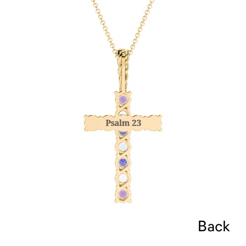 Classic Encrusted 2.5mm Round Cross Pendant – 10K Yellow Gold with Amethyst, Lavender Premium Zirconia, Blue Sapphire, and Blue Topaz