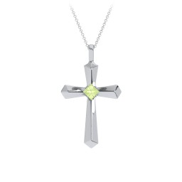 Flared Cross Pendant with Princess Stone in 925 Sterling Silver with Peridot
