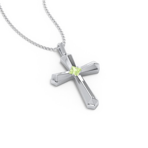 Flared Cross Pendant with Princess Stone – Sterling Silver with Peridot