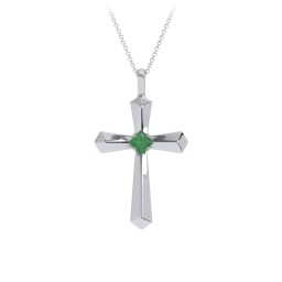 Flared Cross Pendant with Princess Stone in 925 Sterling Silver with Emerald