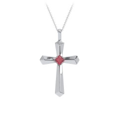 Flared Cross Pendant with Princess Stone – 10K Yellow Gold with Ruby