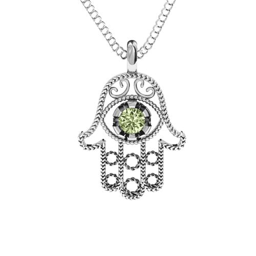 Hamsa Pendant – Sterling Silver with Peridot