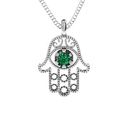 Hamsa Pendant in 925 Sterling Silver with Emerald