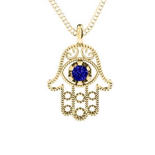 Hamsa Pendant – 10K Yellow Gold with Blue Sapphire