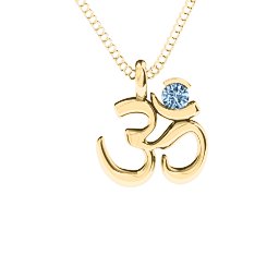 Om Yoga Pendant with 3mm Round Stone in 18K Gold Plated Silver with Aquamarine