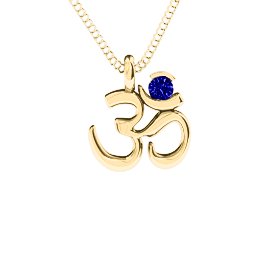 Om Yoga Pendant with 3mm Round Stone in 18K Gold Plated Silver with Blue Sapphire