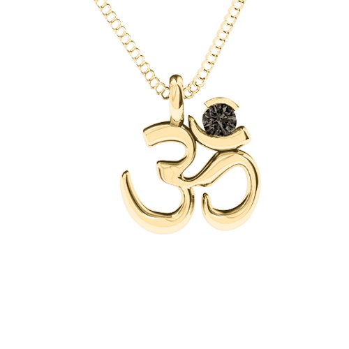Om Yoga Pendant with 3mm Round Stone – 18K Gold Plated Silver with Smokey Quartz