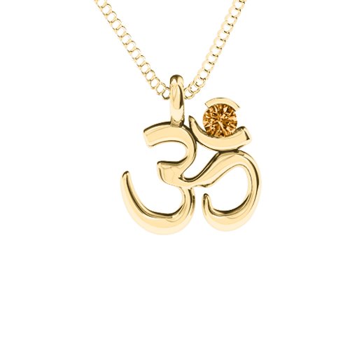 Om Yoga Pendant with 3mm Round Stone – 18K Gold Plated Silver with Citrine