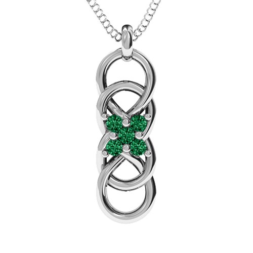Sisters Interlocked Infinity Pendant – Sterling Silver with Emerald