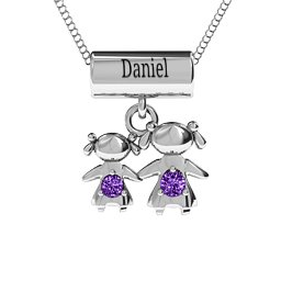 Sisters or Mother and Daughter Character Pendant in 925 Sterling Silver with Amethyst
