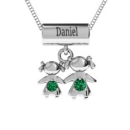 Sisters or Mother and Daughter Character Pendant in 925 Sterling Silver with Emerald
