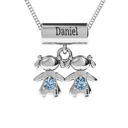 Sisters or Daughters Character Pendant in 925 Sterling Silver with Aquamarine
