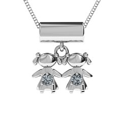Sisters or Daughters Character Pendant – 10K Yellow Gold with Cubic Zirconia