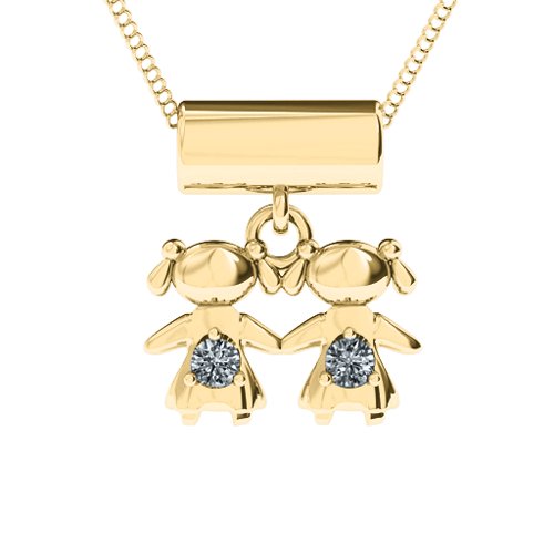 Sisters or Daughters Character Pendant – 10K Yellow Gold with Cubic Zirconia