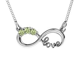 Three Stone Infinity Love Pendant in 925 Sterling Silver with Peridot