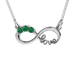 Three Stone Infinity Love Pendant in 925 Sterling Silver with Emerald