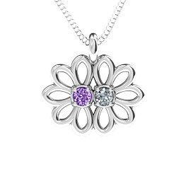 Sister's Flower Pendant in 925 Sterling Silver with Amethyst and Cubic Zirconia
