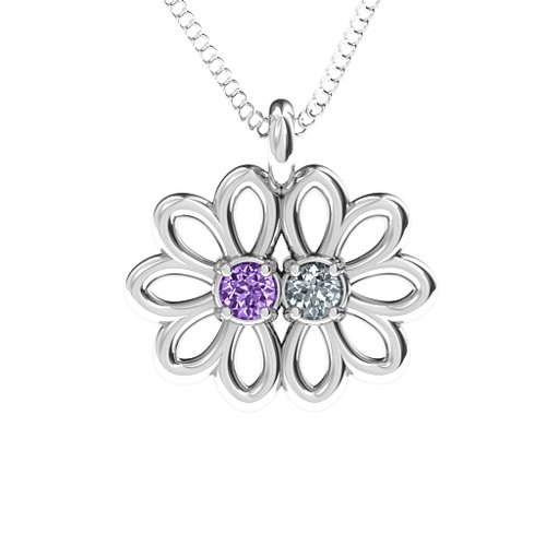 Sister's Flower Pendant – Sterling Silver with Amethyst and Cubic Zirconia