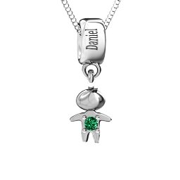 Happy Boy Pendant in 925 Sterling Silver with Emerald