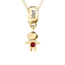 Happy Boy Pendant in 10K Solid Yellow Gold with Garnet
