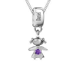Happy Girl Pendant in 925 Sterling Silver with Amethyst