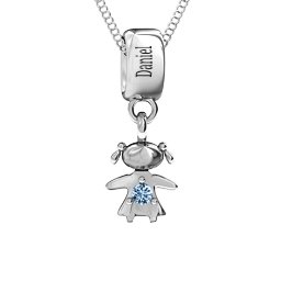 Happy Girl Pendant in 925 Sterling Silver with Aquamarine