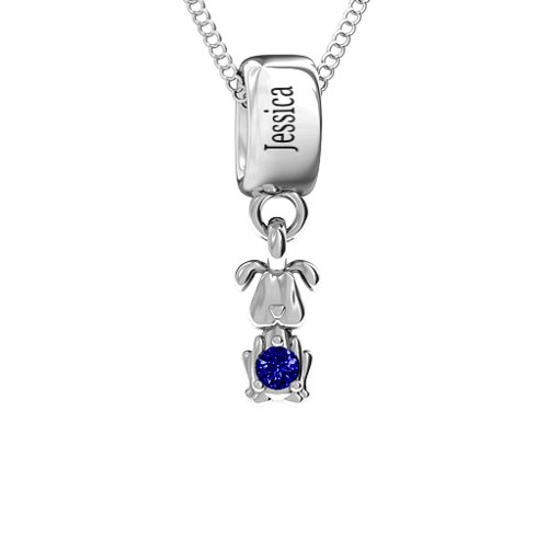 Happy Dog Pendant – Sterling Silver with Blue Sapphire