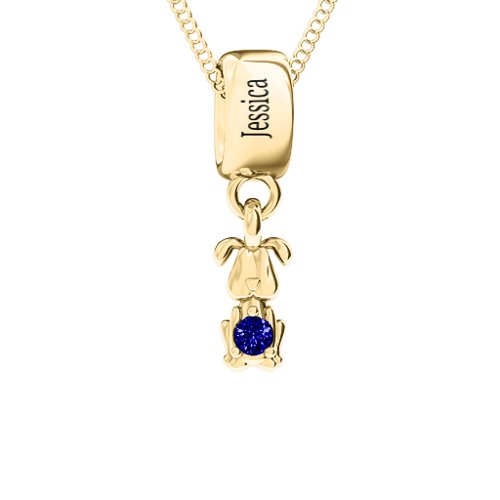 Happy Dog Pendant – 10K Yellow Gold with Blue Sapphire