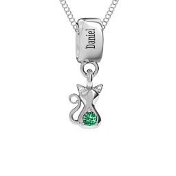 Happy Cat Pendant in 925 Sterling Silver with Emerald