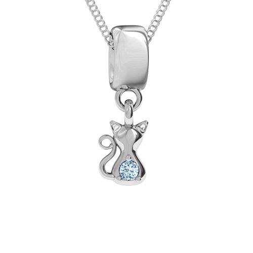 Happy Cat Pendant – Sterling Silver with Aquamarine