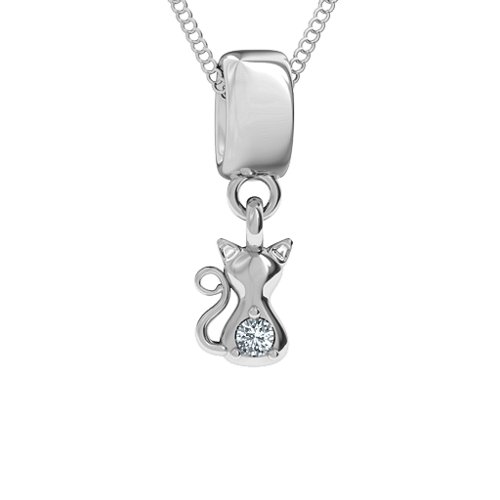 Happy Cat Pendant – Sterling Silver with Cubic Zirconia