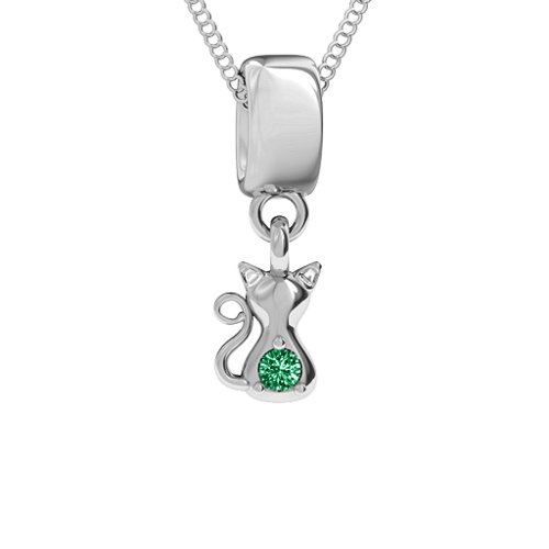 Happy Cat Pendant – Sterling Silver with Emerald