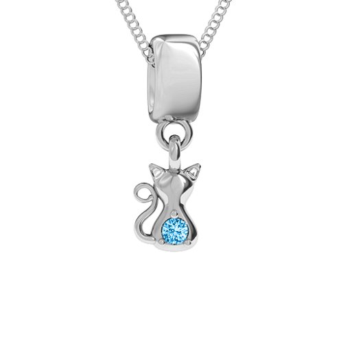 Happy Cat Pendant – Sterling Silver with Blue Topaz