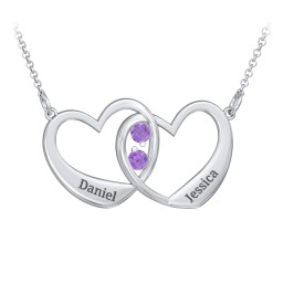 Merging Hearts Pendant in 925 Sterling Silver with Amethyst