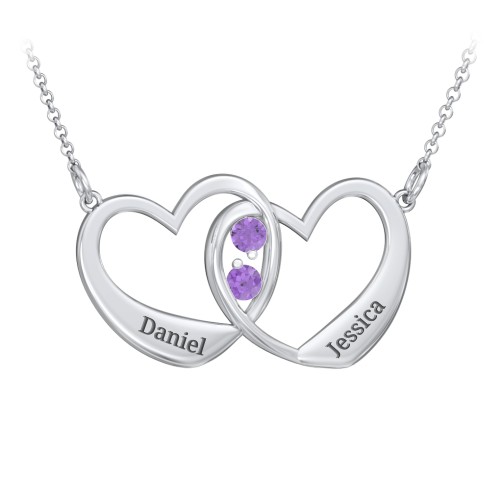 Merging Hearts Pendant – Sterling Silver with Amethyst