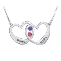 Merging Hearts Pendant in 925 Sterling Silver with Blue Sapphire and Ruby