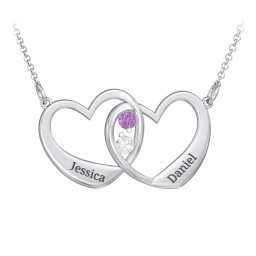 Merging Hearts Pendant in 925 Sterling Silver with Amethyst and Cubic Zirconia
