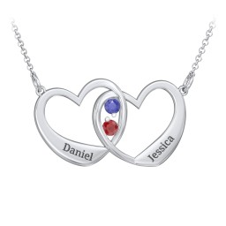 Merging Hearts Pendant in 925 Sterling Silver with Blue Sapphire and Garnet