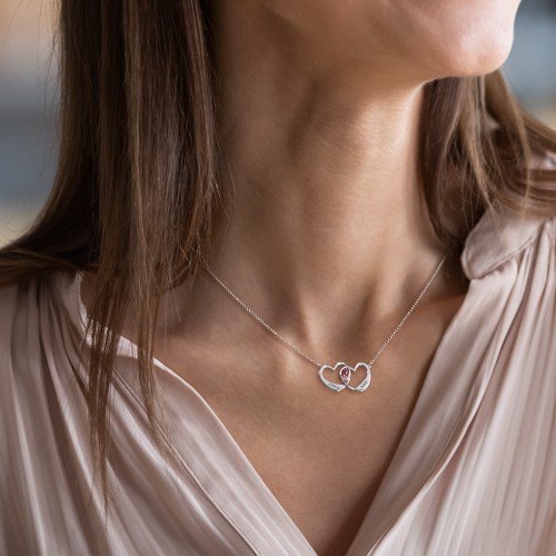 Merging Hearts Pendant – Sterling Silver with Blue Sapphire and Ruby