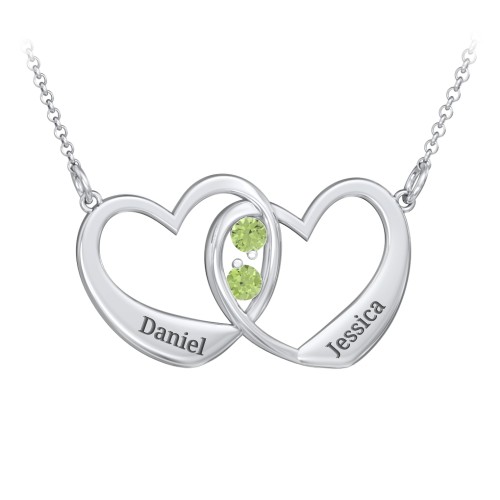 Merging Hearts Pendant – Sterling Silver with Peridot