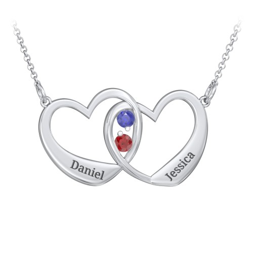 Merging Hearts Pendant – Sterling Silver with Blue Sapphire and Garnet