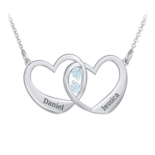 Merging Hearts Pendant – Sterling Silver with Blue Topaz