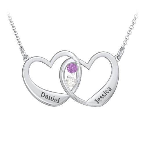 Merging Hearts Pendant – Sterling Silver with Amethyst and Cubic Zirconia