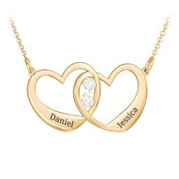 Merging Hearts Pendant in 10K Solid Yellow Gold with Diamond