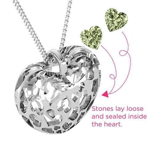 Caged Hearts Pendant With 2–6 Stones – Sterling Silver with Peridot