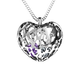 Caged Hearts Pendant With 2–6 Stones in 925 Sterling Silver with Amethyst, Cubic Zirconia, Ruby, Peridot, and Blue Sapphire