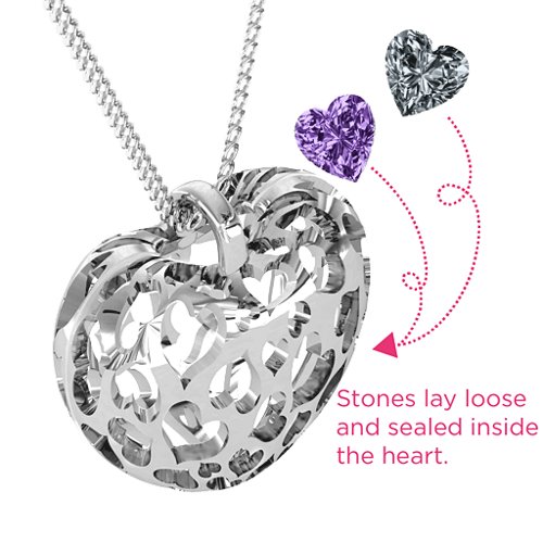 Caged Hearts Pendant With 2–6 Stones – Sterling Silver with Amethyst and Cubic Zirconia